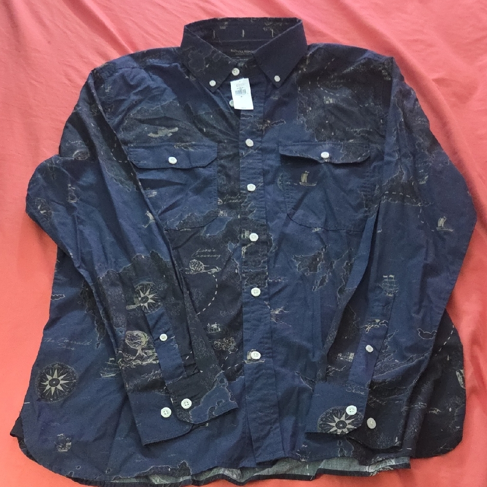 Banana Republic Celestial Theme Navy Blue Dress Shirt